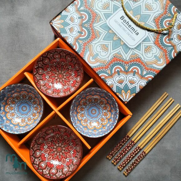 Mangkok Keramik Ceramic Bowl With Gift Box Orange Oren